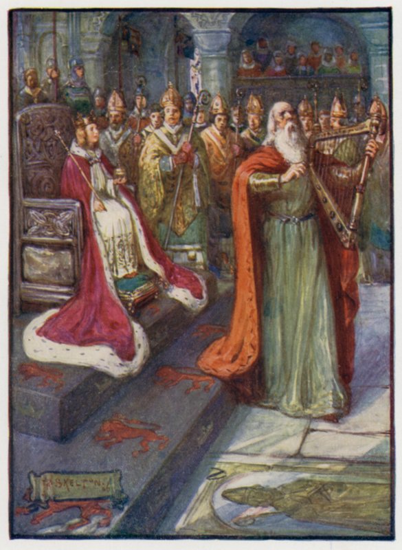 Kuninkaallinen runoilija Skotlannin kuninkaan Aleksanteri III:n kruunajaisissa, Scone, 1249 tekijältä J. R. Skelton