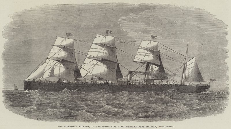 White Star -linjan höyrylaiva Atlantic haaksirikkoutui lähellä Halifaxia Nova Scotiassa tekijältä J. Wells