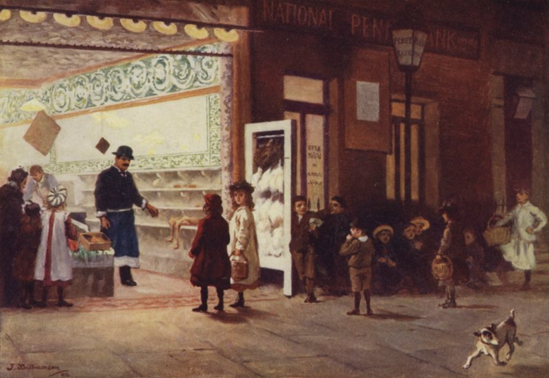 Markkinointi lauantai-iltana (väri litho) tekijältä J. Williamson