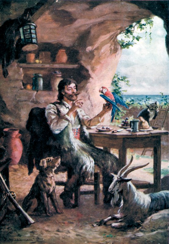 Robinson Crusoe (väri litho) tekijältä J. Williamson