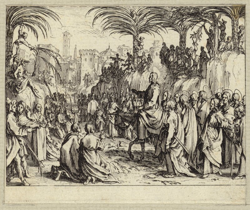 Jeesus Kristus saapuu Jerusalemiin (kaiverrus) tekijältä Jacques (after) Callot