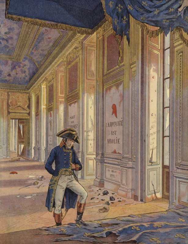 Napoleon Bonaparte Tuileriesin palatsin raunioiden joukossa tekijältä Jacques Marie Gaston Onfray de Breville (Job)
