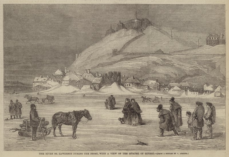 St Lawrence-joki pakkasen aikana, näkymä Quebecin linnoitukselle tekijältä James Archer