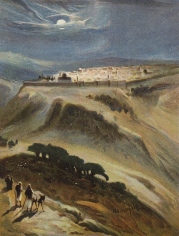 Jerusalem (kuunvalo) Scopus-vuorelta (väri litho) tekijältä James (after) Clark