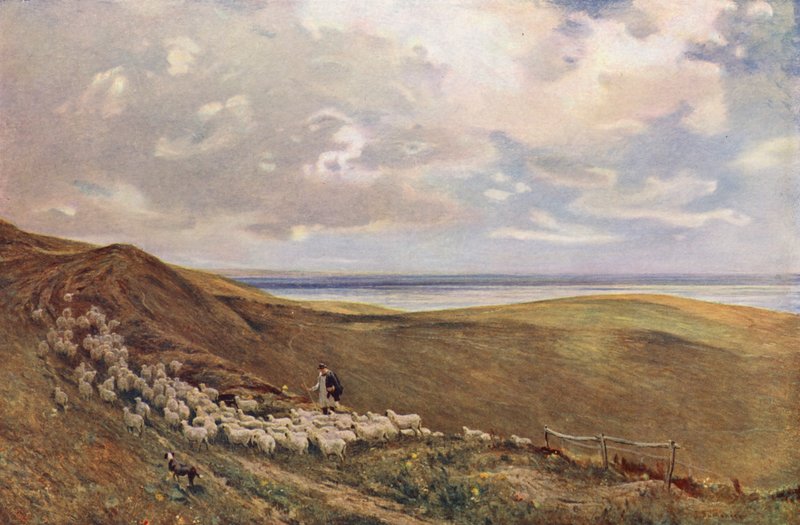 South Downsilla lähellä Brightonia (värilitro). tekijältä James Aumonier