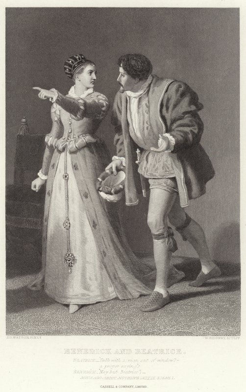 Benedick ja Beatrice, Paljon melua tyhjästä, näytös IV, kohtaus I tekijältä James Dawson Watson
