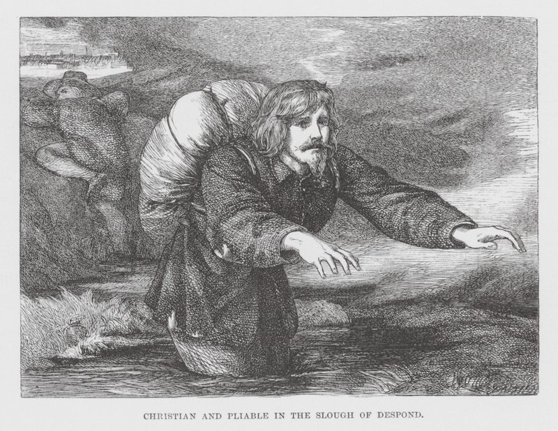 Kristitty ja taipuisa Slough of Despondissa (kaiverrus) (kaiverrus) tekijältä James Dawson Watson