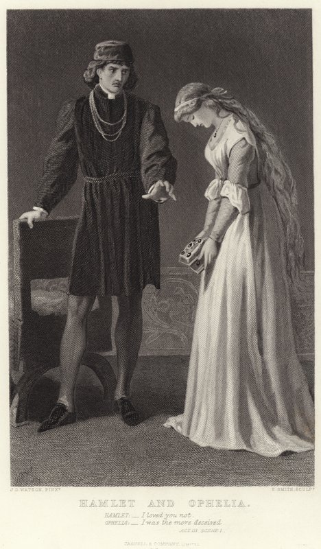 Hamlet ja Ophelia, näytös III, kohtaus I tekijältä James Dawson Watson
