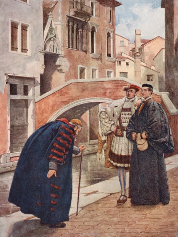 Shakespearen Venetsian kauppias: Shylock, Bassanio ja Antonio (värilitro). tekijältä James Dromgole Linton