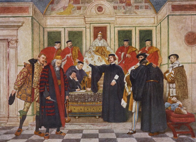 Shakespearen Venetsian kauppias: Shylock, Portia, Bassanio, Antonio, Gratiano ja Nerissa (värilitra). tekijältä James Dromgole Linton
