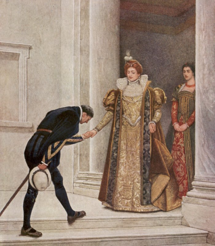 Shakespearen Venetsian kauppias: Arragonin prinssi, Portia ja Nerissa (värilitro). tekijältä James Dromgole Linton