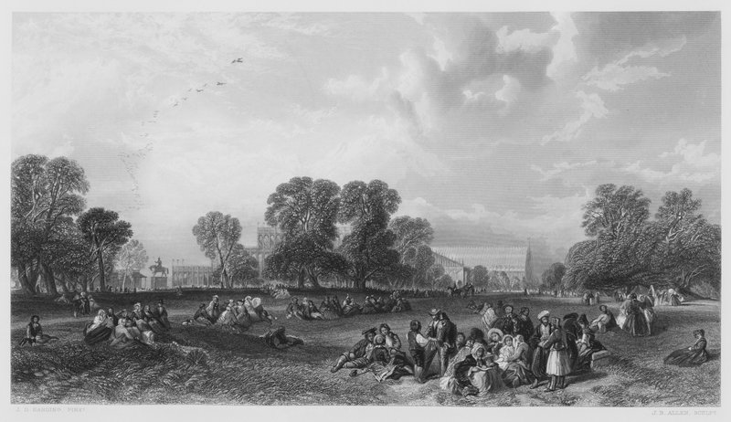 Hyde Park vuonna 1851, kuvasta Royal Collectionissa (kaiverrus) tekijältä James Duffield Harding