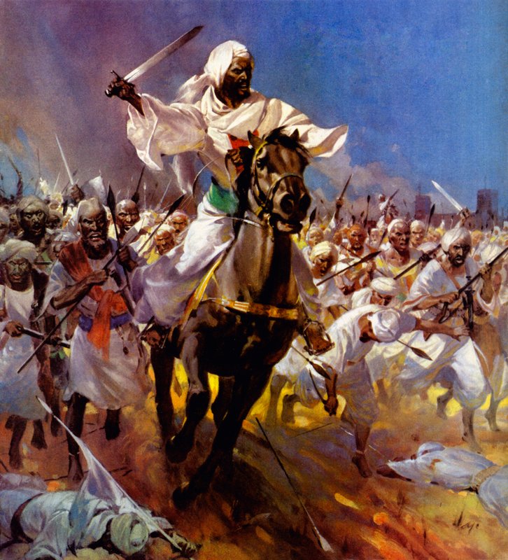 Taistelu Khartumista - Muhammad Ahmad (värilitografia) tekijältä James Edwin McConnell