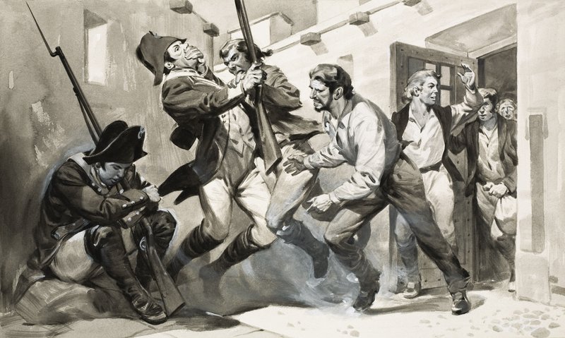 William Scoresby pakenee espanjalaisesta vankilasta (guassi paperille) tekijältä James Edwin McConnell