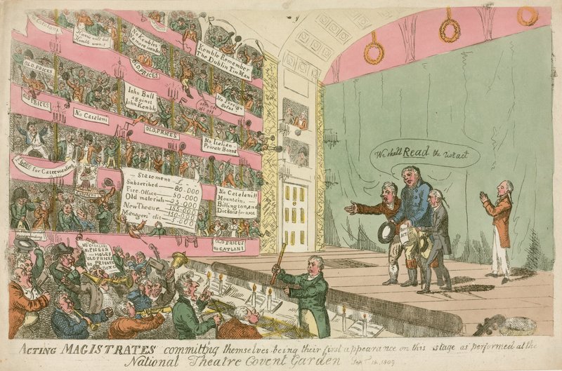 Toimivia tuomarit sitoutuvat olemaan heidän ensimmäinen esiintymisensä National Theatre Covent Gardenissa, 1809 tekijältä James Gillray