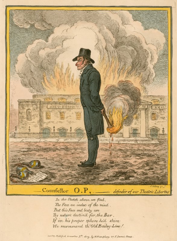 Neuvonantaja O.P. - teatterivapautemme puolustaja tekijältä James Gillray