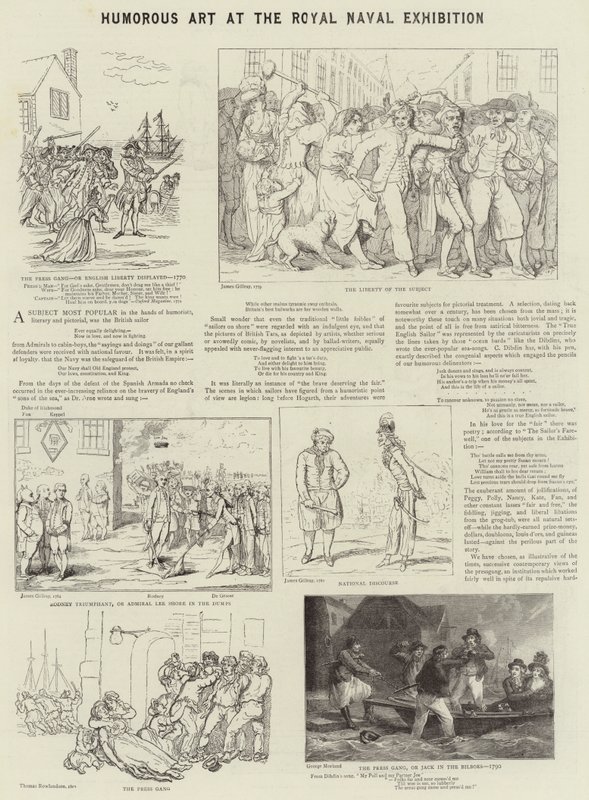 Humoristista taidetta Royal Naval Exhibition -näyttelyssä tekijältä James Gillray