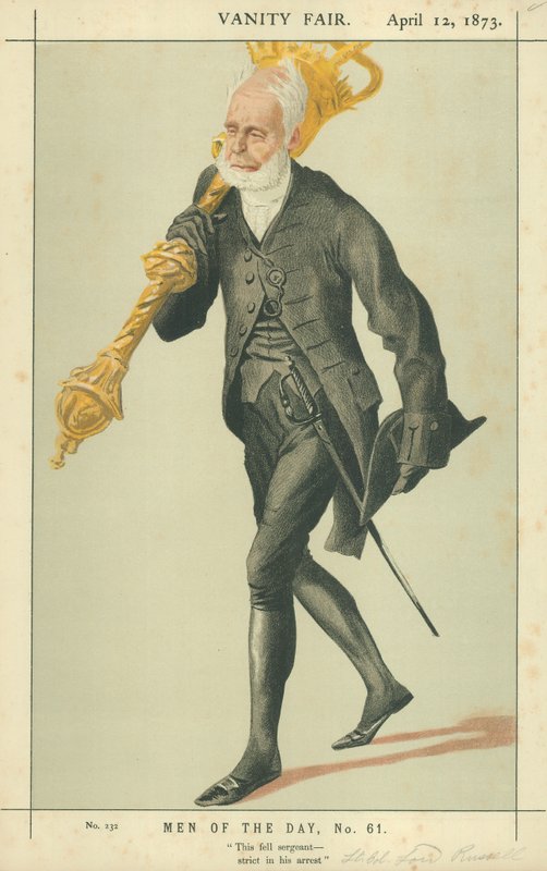 Everstiluutnitsi Lord Charles James Fox Russell, Tämä kersantti oli ankara pidätyksessään, 12. huhtikuuta 1873, Vanity Fair -sarjakuva tekijältä James Jacques Joseph Tissot