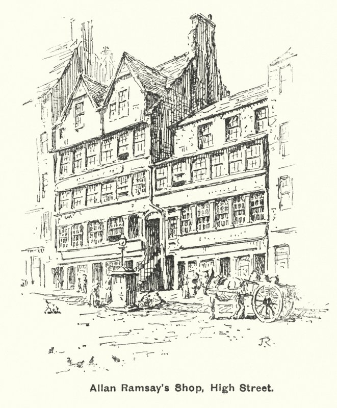 Allan Ramsayn kauppa, High Street (litho) tekijältä James Riddel