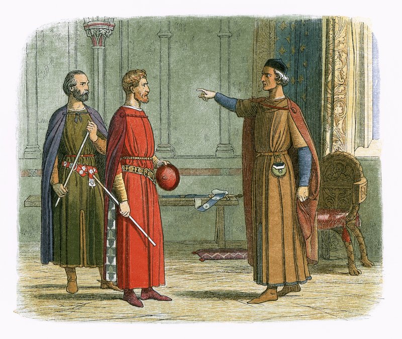 Kuningas Edward I uhkaa lordimarsalkkaa tekijältä James William Edmund Doyle