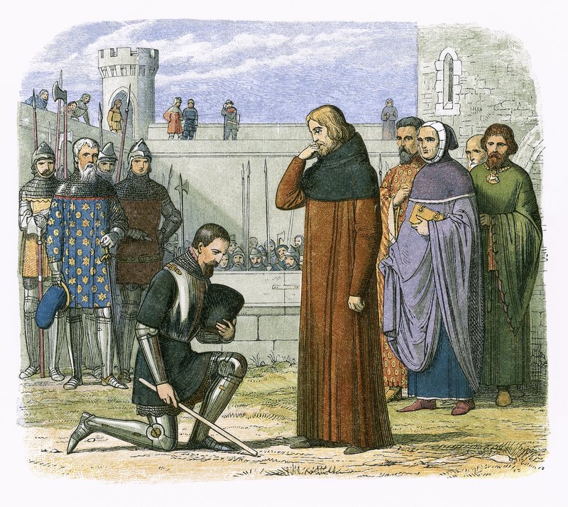 Rikhard II:n ja Henrik Bollinbroken tapaaminen, jossa Henrik vaatii valtaistuinta. tekijältä James William Edmund Doyle