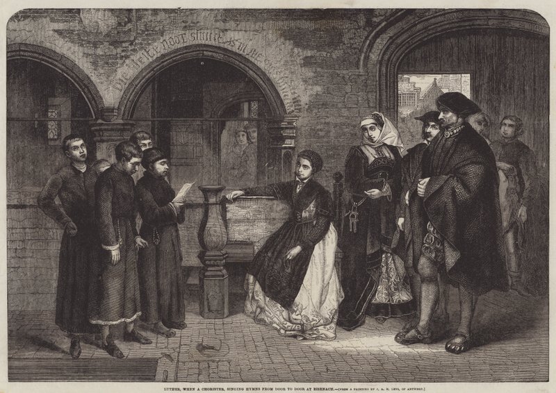 Luther, kun kuoro lauloi hymnejä ovelta ovelle Eisenachissa tekijältä Jan August Hendrik Leys