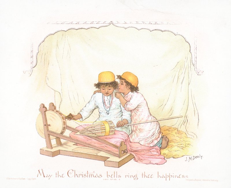 Arabialaiset pojat, joulukortti (chromolitho) tekijältä Jane M. Dealy