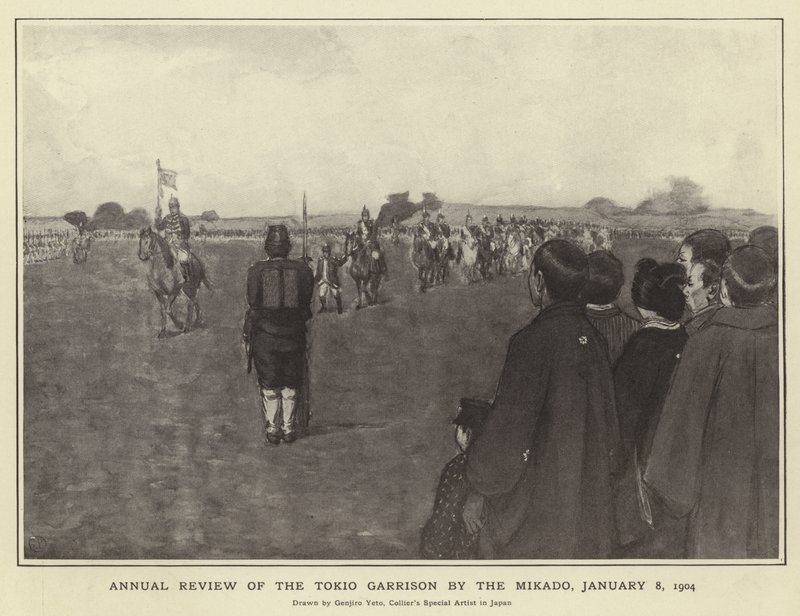 Mikadon vuosikatsaus Tokio Garrisonista, 8. tammikuuta 1904 tekijältä Japanese Photographer