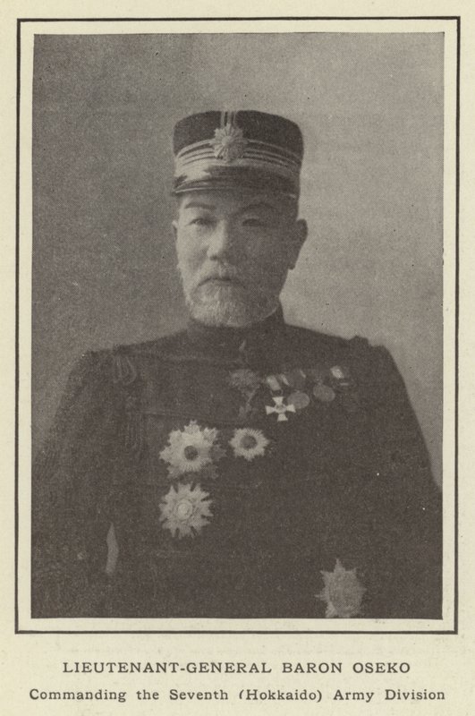 Kenraaliluutnantti paroni Oseko, komentaja seitsemännen (Hokkaidon) armeijadivisioonan tekijältä Japanese Photographer