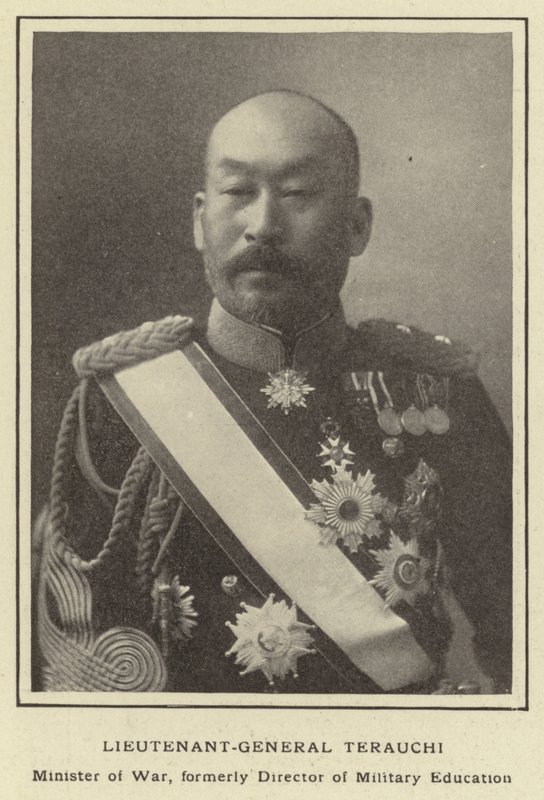 Kenraaliluutnantti Terauchi, sotaministeri, entinen sotilaskoulutuksen johtaja tekijältä Japanese Photographer