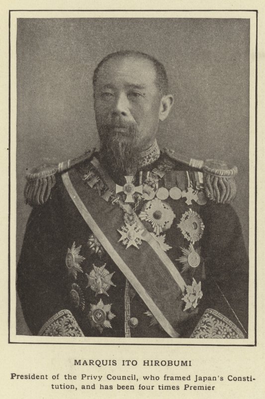 Markiisi Ito Hirobumi, salaneuvoston puheenjohtaja, joka laati Japanin perustuslain ja on ollut neljä kertaa pääministeri tekijältä Japanese Photographer