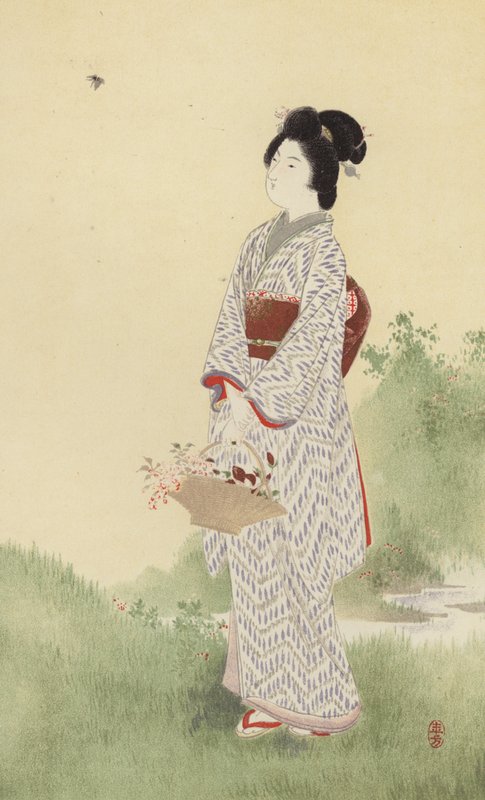 Japanilainen tyttö (chromolitho) tekijältä Japanese School