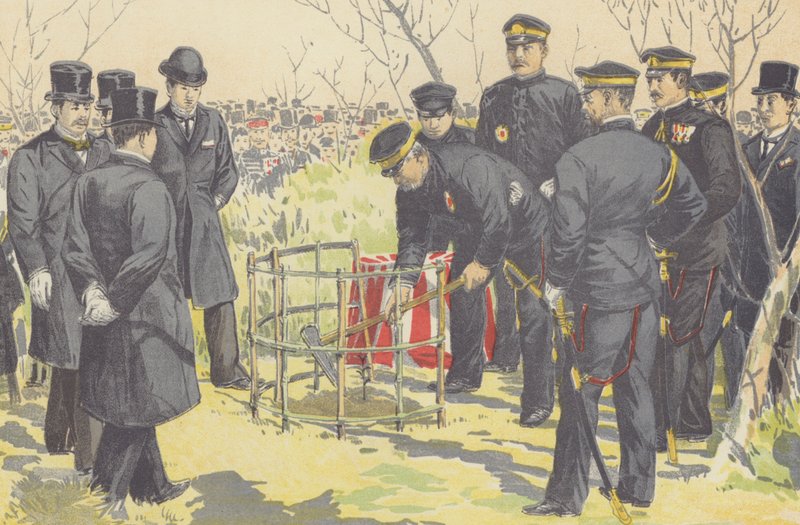 Amiraali Togo istuttaa itselleen laakerit matkamuistoksi Port Arthurin kaatumisen juhlasta (chromolitho) tekijältä Japanese School