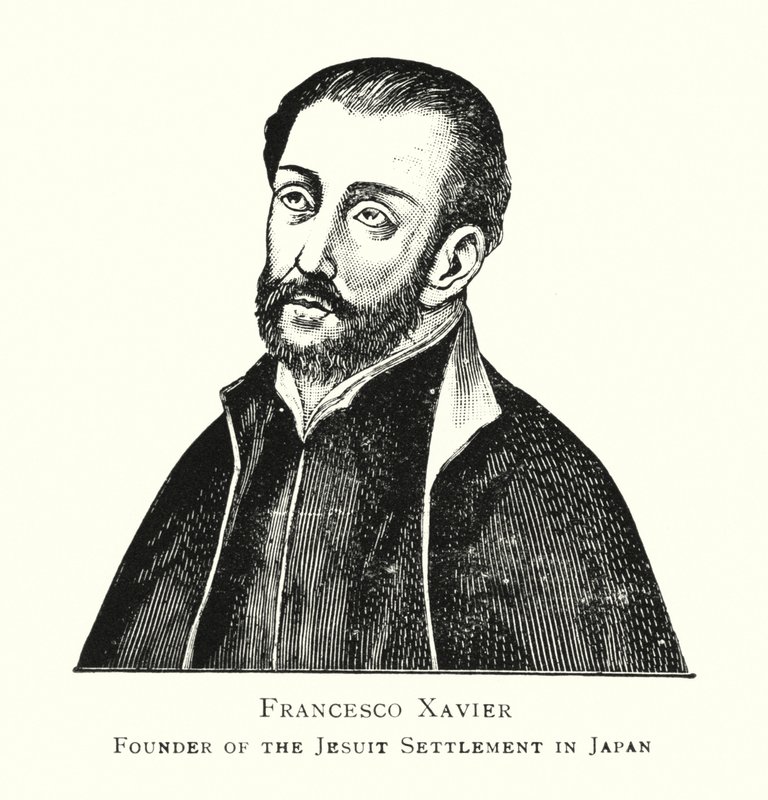 Francesco Xavier, jesuiittasiirtokunnan perustaja Japanissa (litho) tekijältä Japanese School