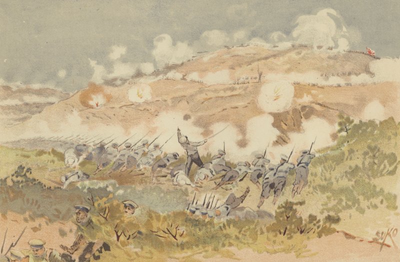 Contra-ataque russo em nossa posição em Chien-shan (chromolitho) finlandesa tekijältä Japanese School