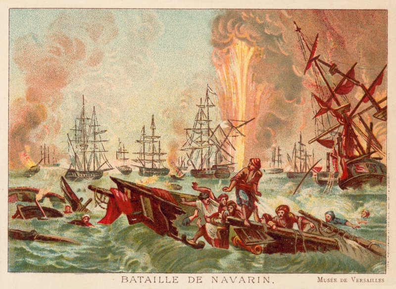 Navarinon taistelu, 1827 (chromolitho) tekijältä Jean Charles Langlois