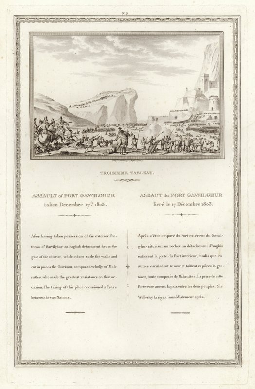 Fort Gawilghurin hyökkäys, tehty 17. joulukuuta 1803 tekijältä Jean Duplessi Bertaux