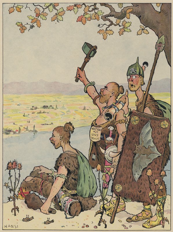 Saksalaiset katsovat Alsacea kohti Reinin toiselta rannalta (väri litho) tekijältä Jean Jacques Waltz