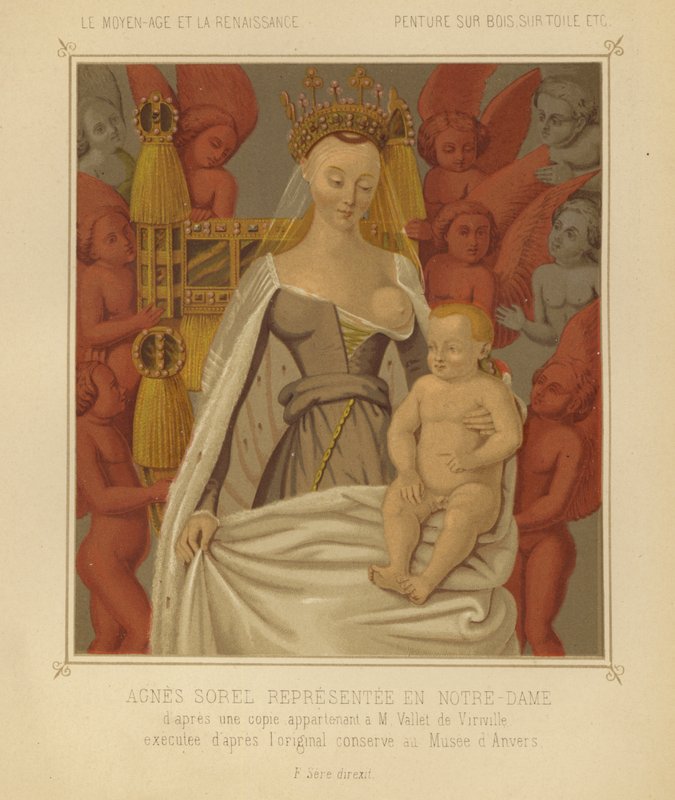 Agnes Sorel hahmona Madonna Lactans (chromolitho) tekijältä Jean (after) Fouquet