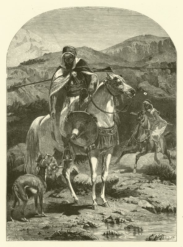 Jäniksen metsästys Algeriassa vinttikoirien kanssa (kaiverrus) tekijältä Jean Antoine Valentin Foulquier