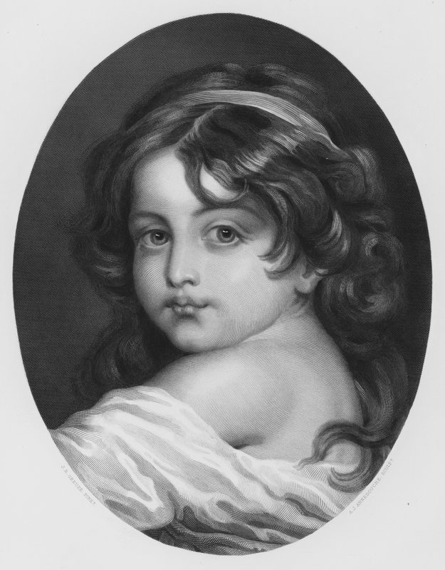 Lapsuus, kuvasta Royal Collectionissa (kaiverrus) tekijältä Jean Baptiste (after) Greuze
