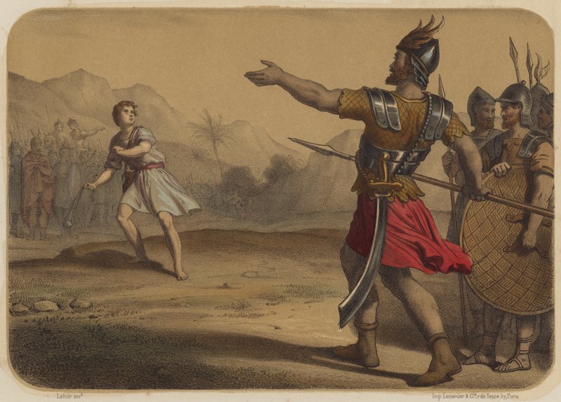 Goljat uhmaa Daavidia tekijältä Jean Baptiste Auguste Leloir