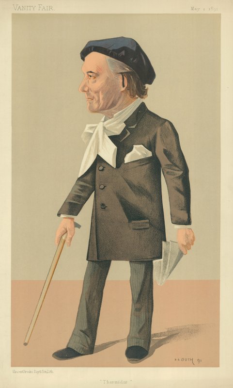 M Victorien Sardou, Thermidor, 2. toukokuuta 1890, Vanity Fair -sarjakuva tekijältä Jean Baptiste Guth