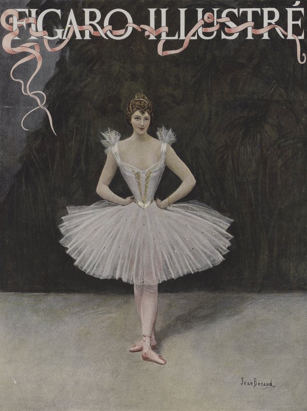 La Danseuse (Tanssija). Le Figaro Illustre -lehden kansi, helmikuu 1895. tekijältä Jean Beraud