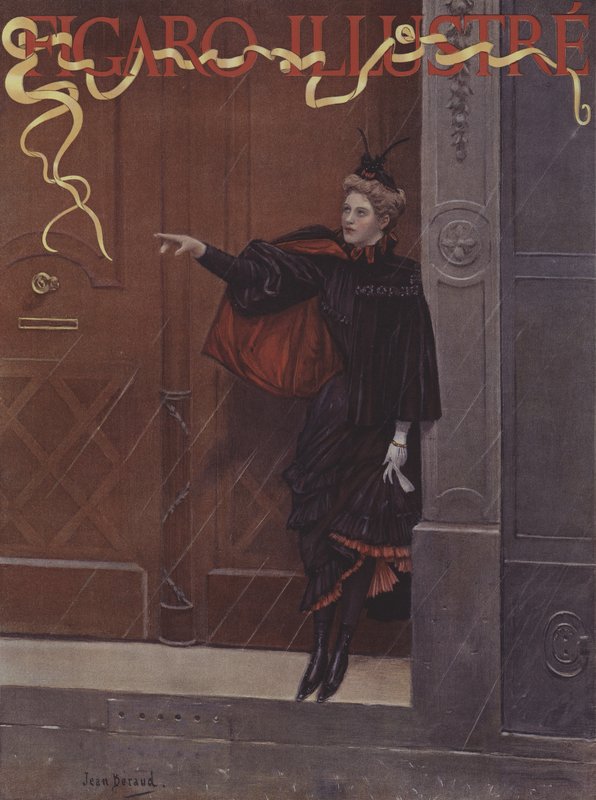 Pleut-il? (Sataako?). Le Figaro Illustre -lehden kansi, marraskuu 1893. tekijältä Jean Beraud