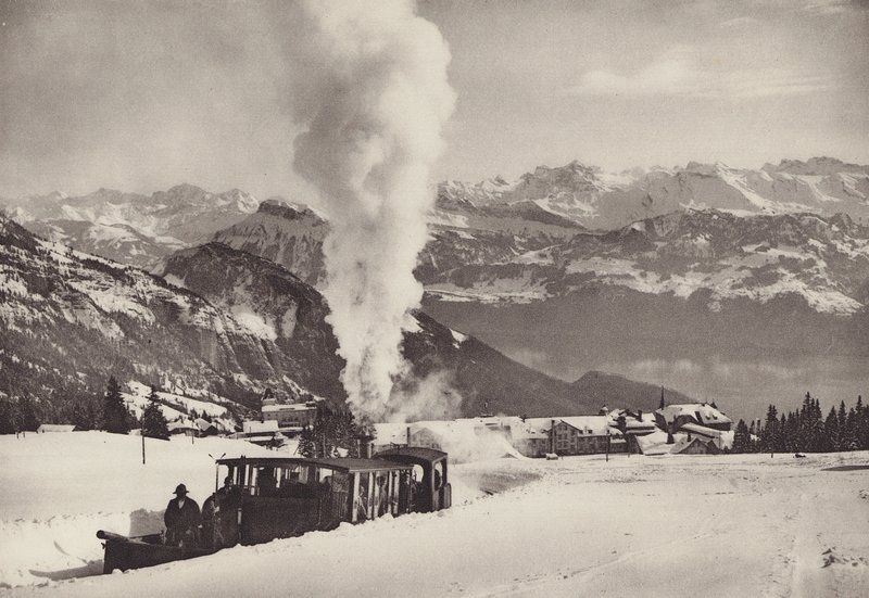 Rigi Kaltbad, Vitznau Rigi Bahnin talviurheilujuna (b/w kuva) tekijältä Jean Gaberell