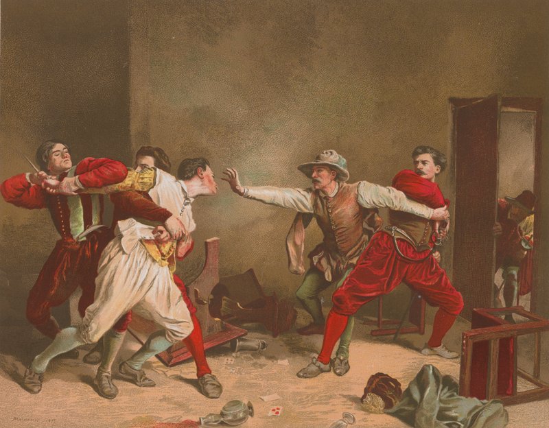 Tappelu (chromolitho) tekijältä Jean Louis Ernest Meissonier
