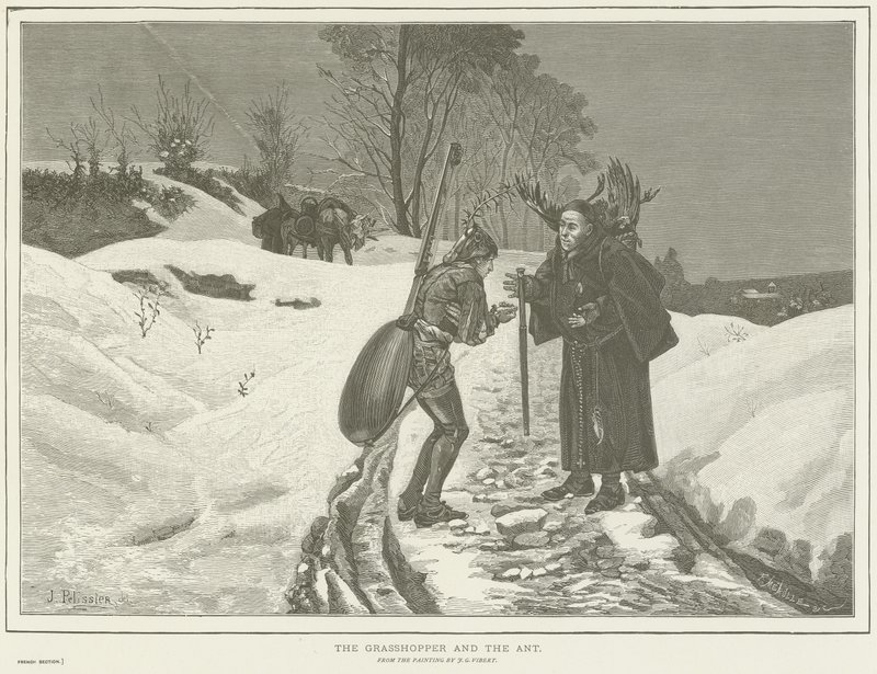 Heinäsirkka ja muurahainen tekijältä Jehan Georges Vibert