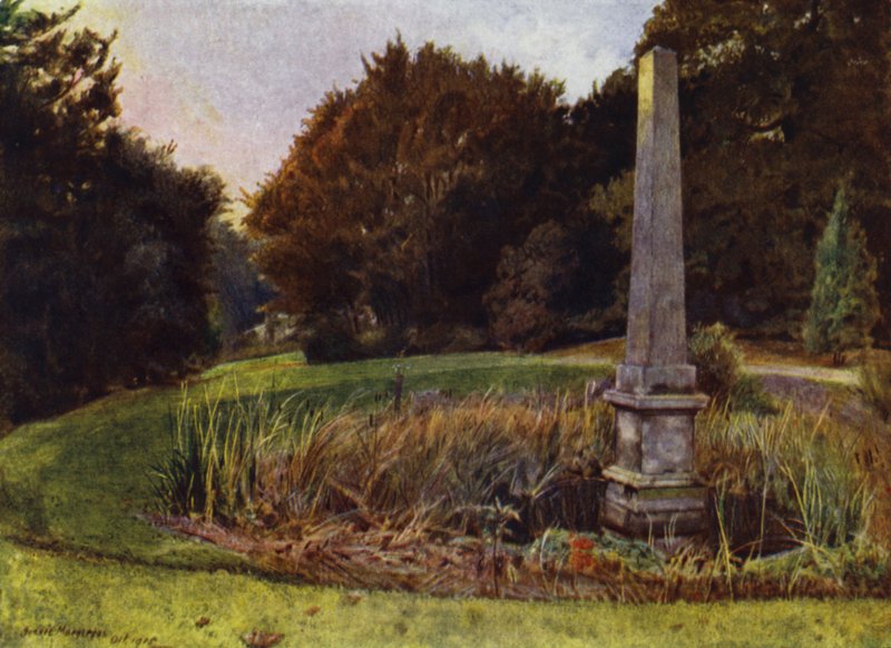 Chiswick House, Obeliski uima-altaassa (väri litho) tekijältä Jessie MacGregor