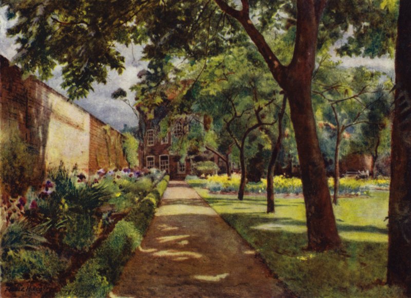 Hogarth House, Näkymä taloon ja puutarhaan (väri litho) tekijältä Jessie MacGregor
